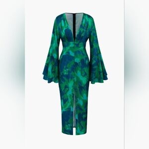 Floral Print V-neck Slit Maxi Dress